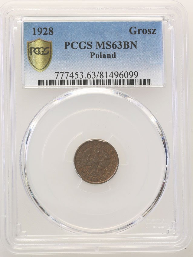 Polska II RP 1 grosz 1928 PCGS MS63 BN